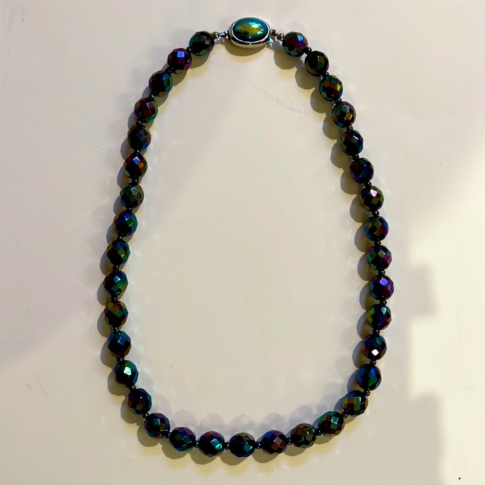Muti-faceted Crystal Necklace, Deep Purple, Teal, New